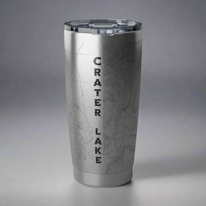 Crater Lake National Park Topographic Tumbler 20oz USGS Map Print Drinkware Printify 20oz Silver