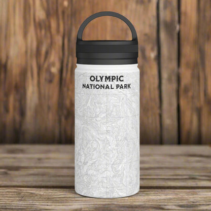 Olympic National Park Topographic Stainless Steel Water Bottle Handle Lid Mug Printify White 12oz