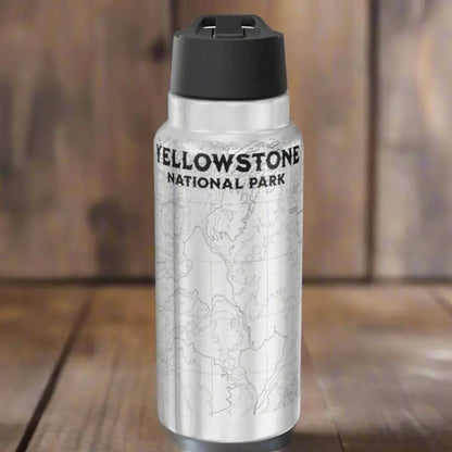 Yellowstone National Park Topographic Insulated Water Bottle Tumbler 32oz Mug Printify Silver 32oz