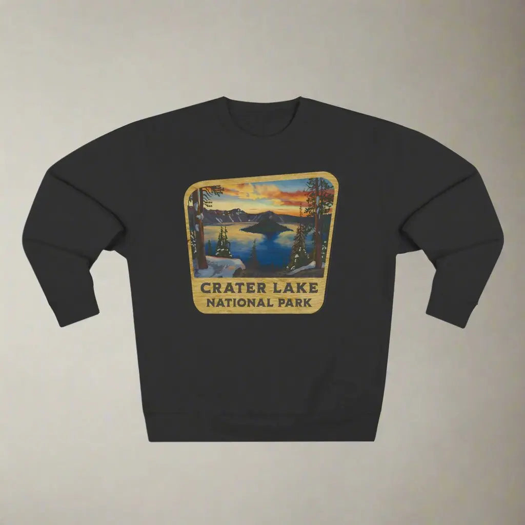 Crater Lake National Park Unisex Fit Crewneck Sweatshirt Wood Sign Lake View Sweatshirt Printify