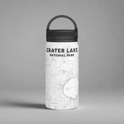 Crater Lake National Park Topographic Stainless Steel Water Bottle Handle Lid water bottle Printify White 12oz