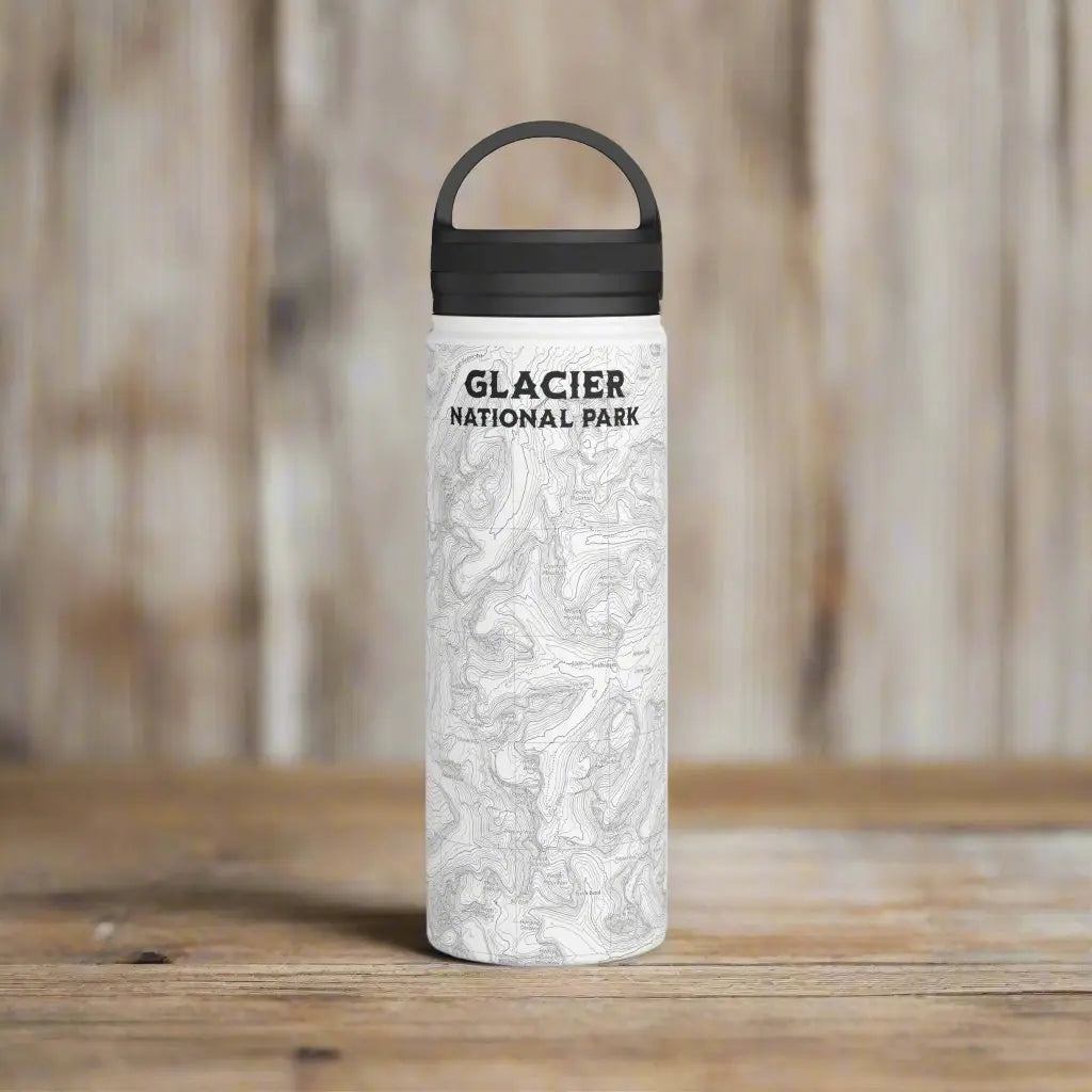 Glacier National Park Stainless Steel Water Bottle (3 Lids, 3 Sizes) water bottle Printify White 18oz Handle