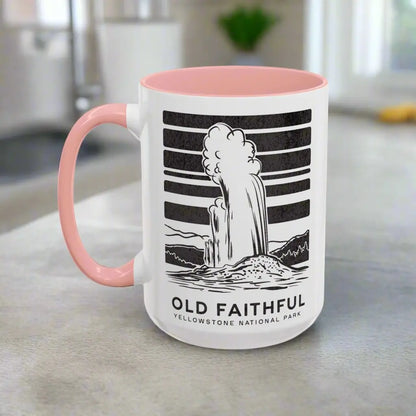 Old Faithful Geyser Yellowstone National Park Coffee Mug Mug Printify 15oz Pink