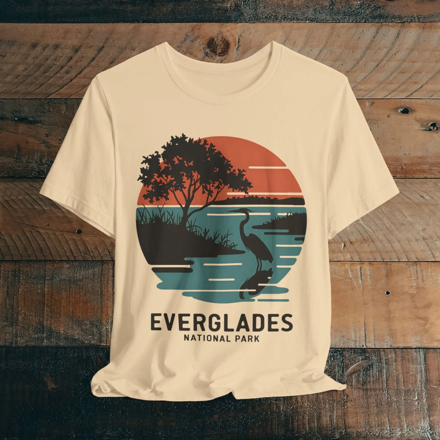 Everglades National Park Unisex Fit T-Shirt Logo Retro Sunset T-Shirt Printify Soft Cream XS