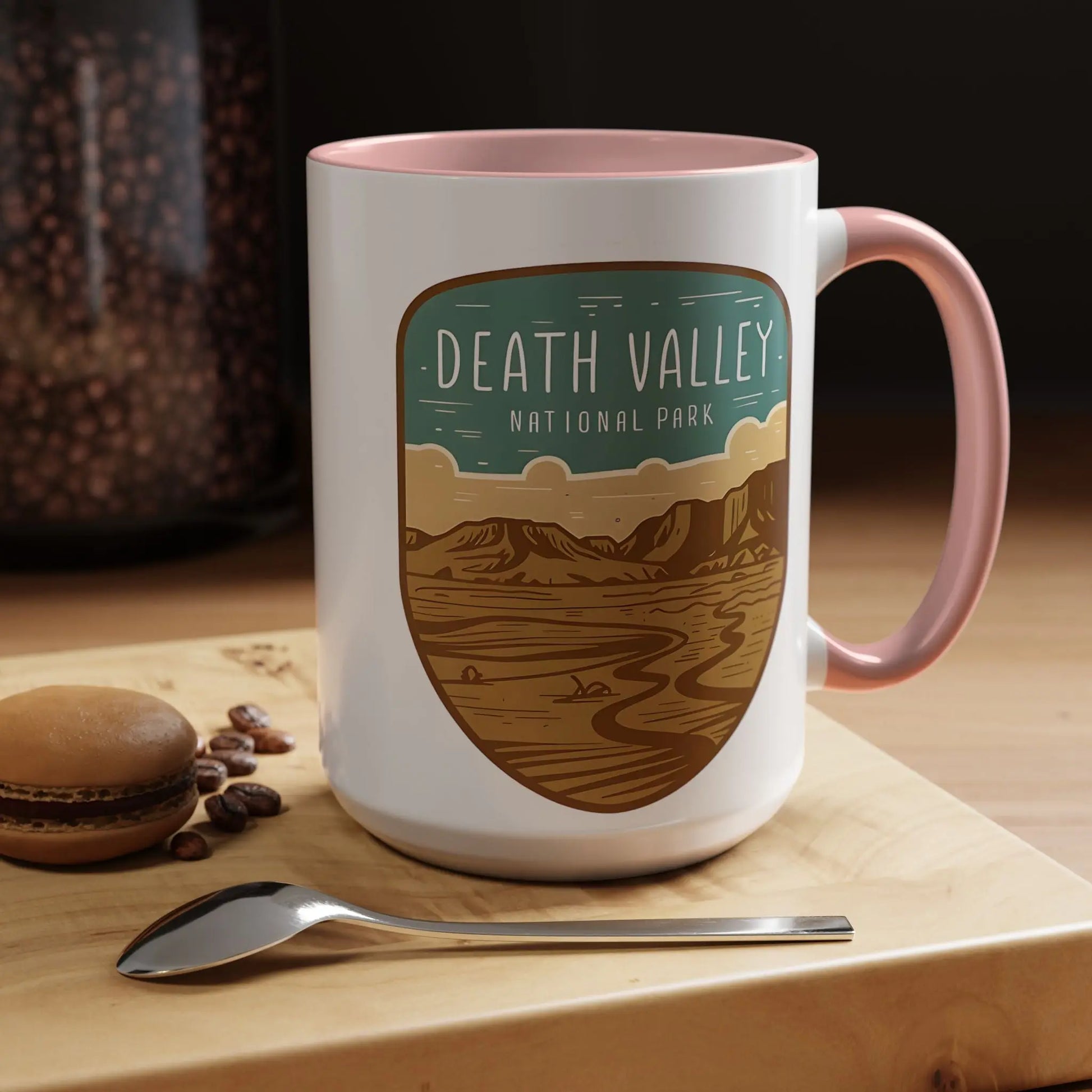 Death Valley National Park Coffee Mug 11oz 15oz Desert Shield Graphic Blue Black Pink Red Mug Printify