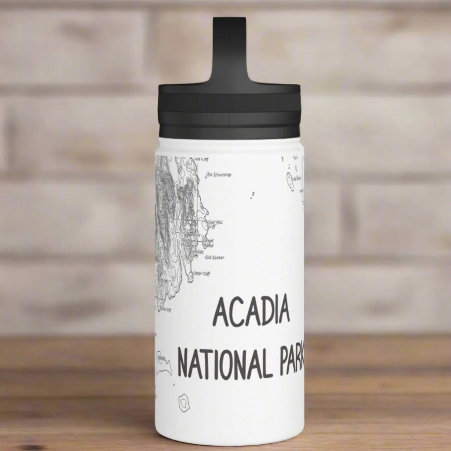 Acadia National Park Stainless Steel Water Bottle (3 Sizes, 3 Lid Styles) Mug Printify White 12oz Handle