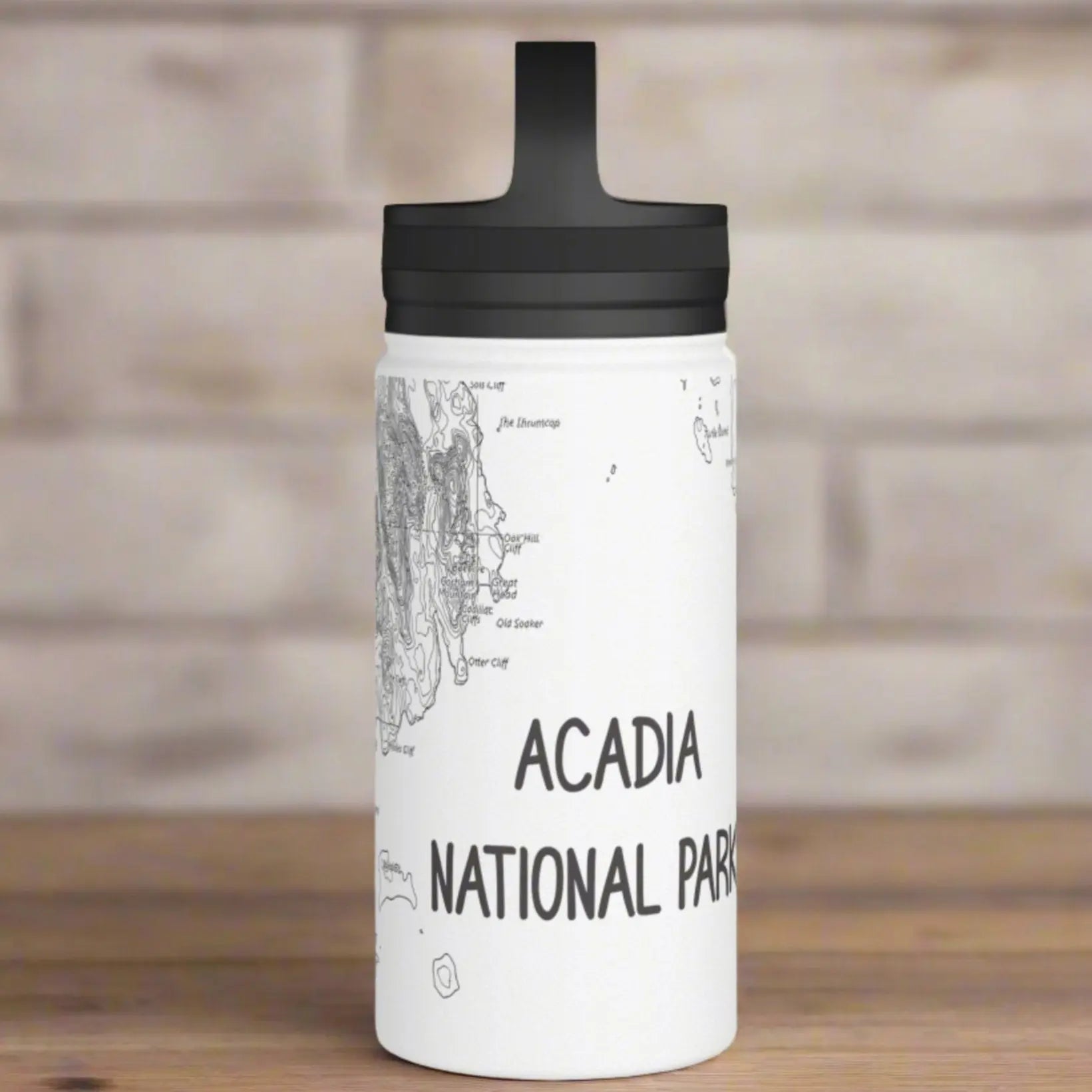 Acadia National Park Stainless Steel Water Bottle (3 Sizes, 3 Lid Styles) Mug Printify White 12oz Handle