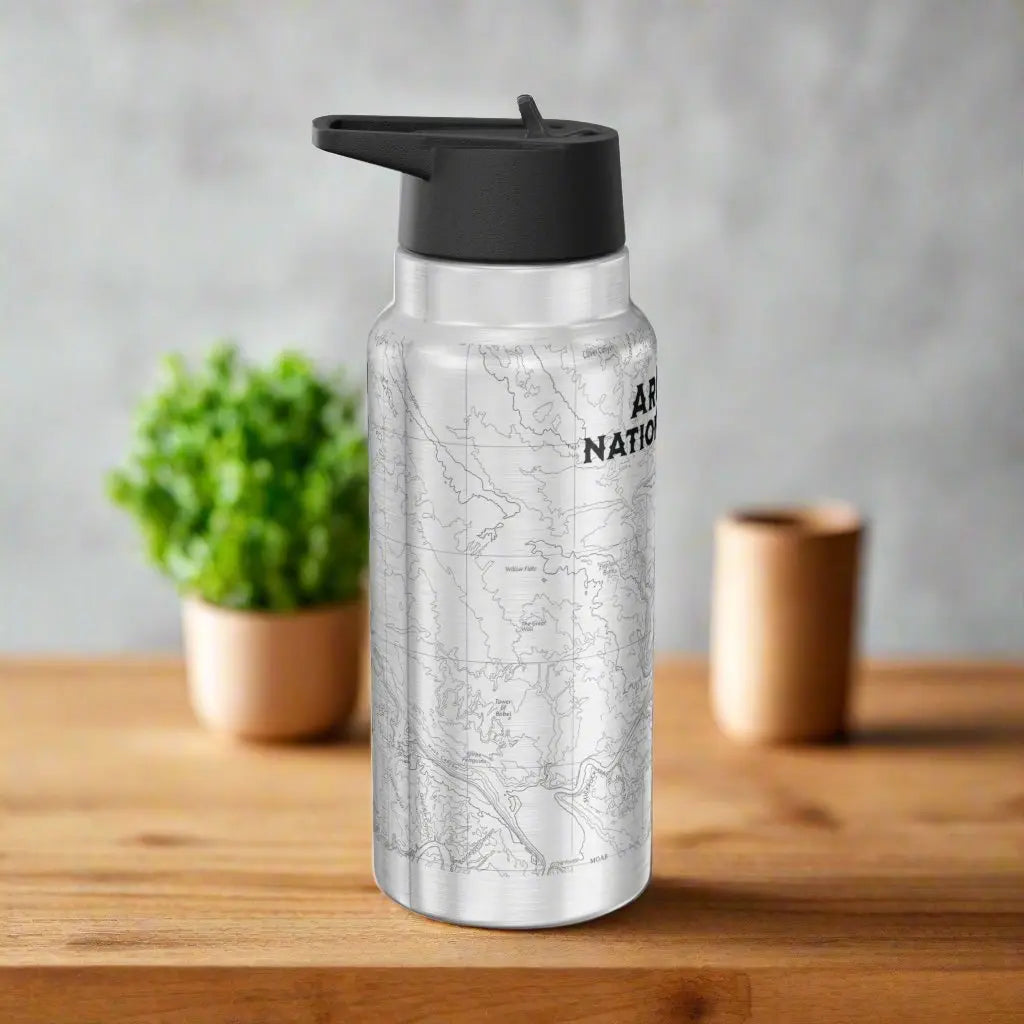 Arches National Park Topographic Insulated Water Bottle Tumbler 32oz Mug Printify