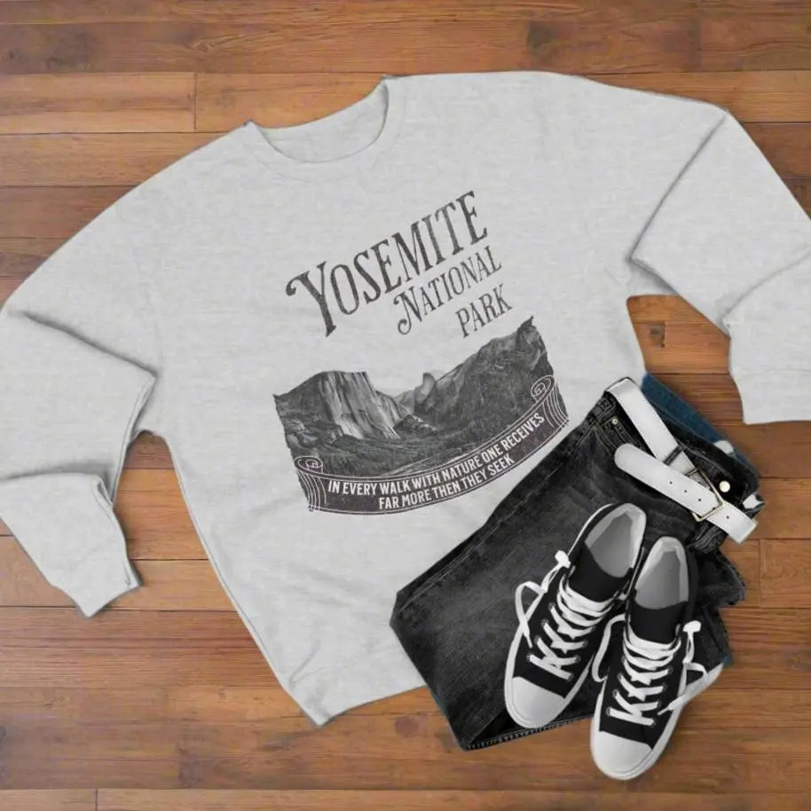 Yosemite National Park Unisex Crewneck Sweatshirt Sweatshirt Printify S Heather Grey