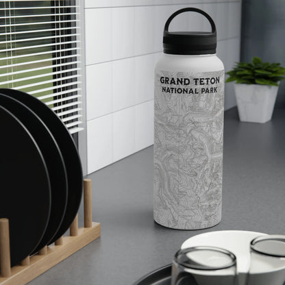 Grand Teton National Park Topographic Stainless Steel Water Bottle Handle Lid Mug Printify