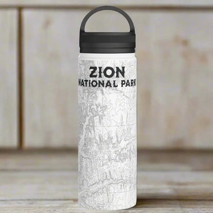 Zion National Park Insulated Stainless Steel Water Bottle (3 Sizes, 3 Lid Options) water bottle Printify White 18oz Handle