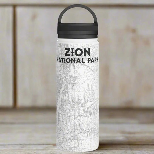 Zion National Park Insulated Stainless Steel Water Bottle (3 Sizes, 3 Lid Options) water bottle Printify White 18oz Handle