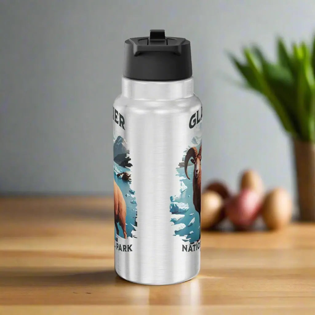 Glacier National Park Insulated Water Bottle Tumbler 32oz Big Horned Sheep Mug Printify