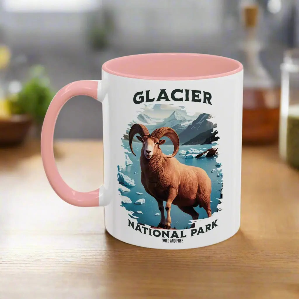 Glacier National Park Big Horned Sheep Accent Coffee Mug Mug Printify 11oz Pink