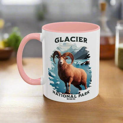 Glacier National Park Big Horned Sheep Accent Coffee Mug Mug Printify 11oz Pink