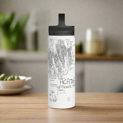 Acadia National Park Stainless Steel Water Bottle (3 Sizes, 3 Lid Styles) Mug Printify White 18oz Handle