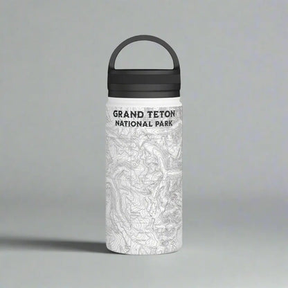 Grand Teton National Park Topographic Stainless Steel Water Bottle Handle Lid Mug Printify White 12oz