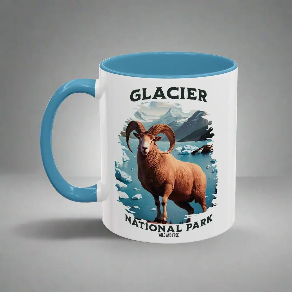Glacier National Park Big Horned Sheep Accent Coffee Mug Mug Printify 11oz Light Blue