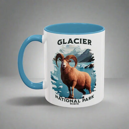 Glacier National Park Big Horned Sheep Accent Coffee Mug Mug Printify 11oz Light Blue