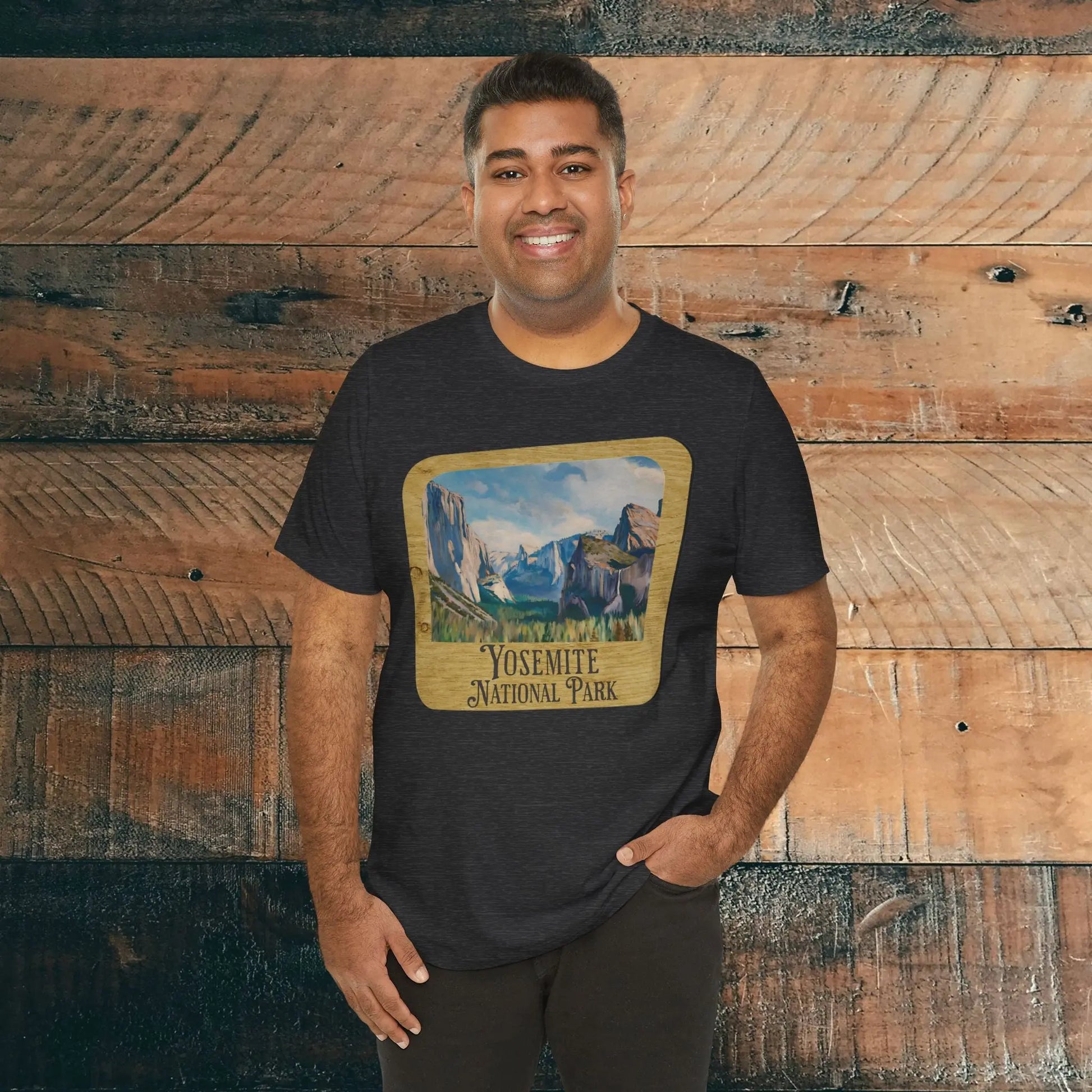 Yosemite National Park Unisex Fit Short Sleeve T-Shirt Wood Sign T-Shirt Printify
