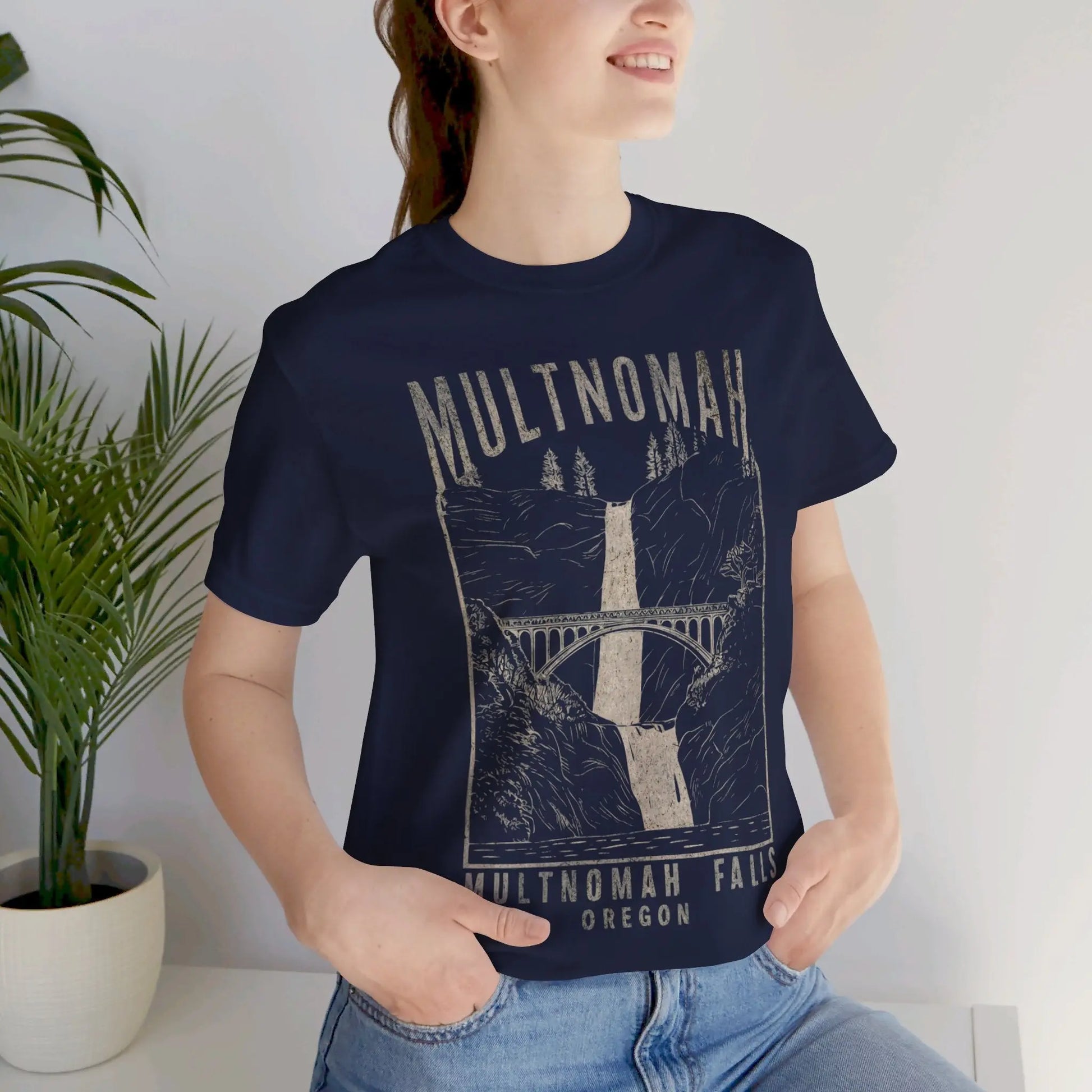 Multnomah Falls Oregon Unisex Fit Soft T-shirt T-Shirt Printify
