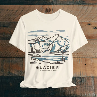 Glacier National Park Unisex Fit Soft T-Shirt Watercolor Line Art T-Shirt Printify Natural S