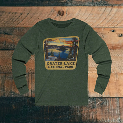 Crater Lake National Park Unisex Fit Long Sleeve T-shirt Wood Sign Graphic Long-sleeve Printify S Heather Forest