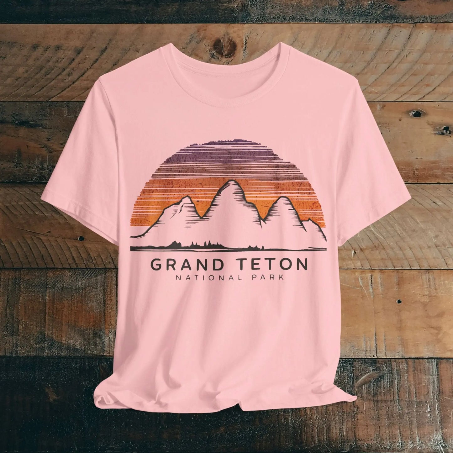 Grand Teton National Park Unisex Fit Soft T-Shirt Colorful Sky Art T-Shirt Printify Pink S