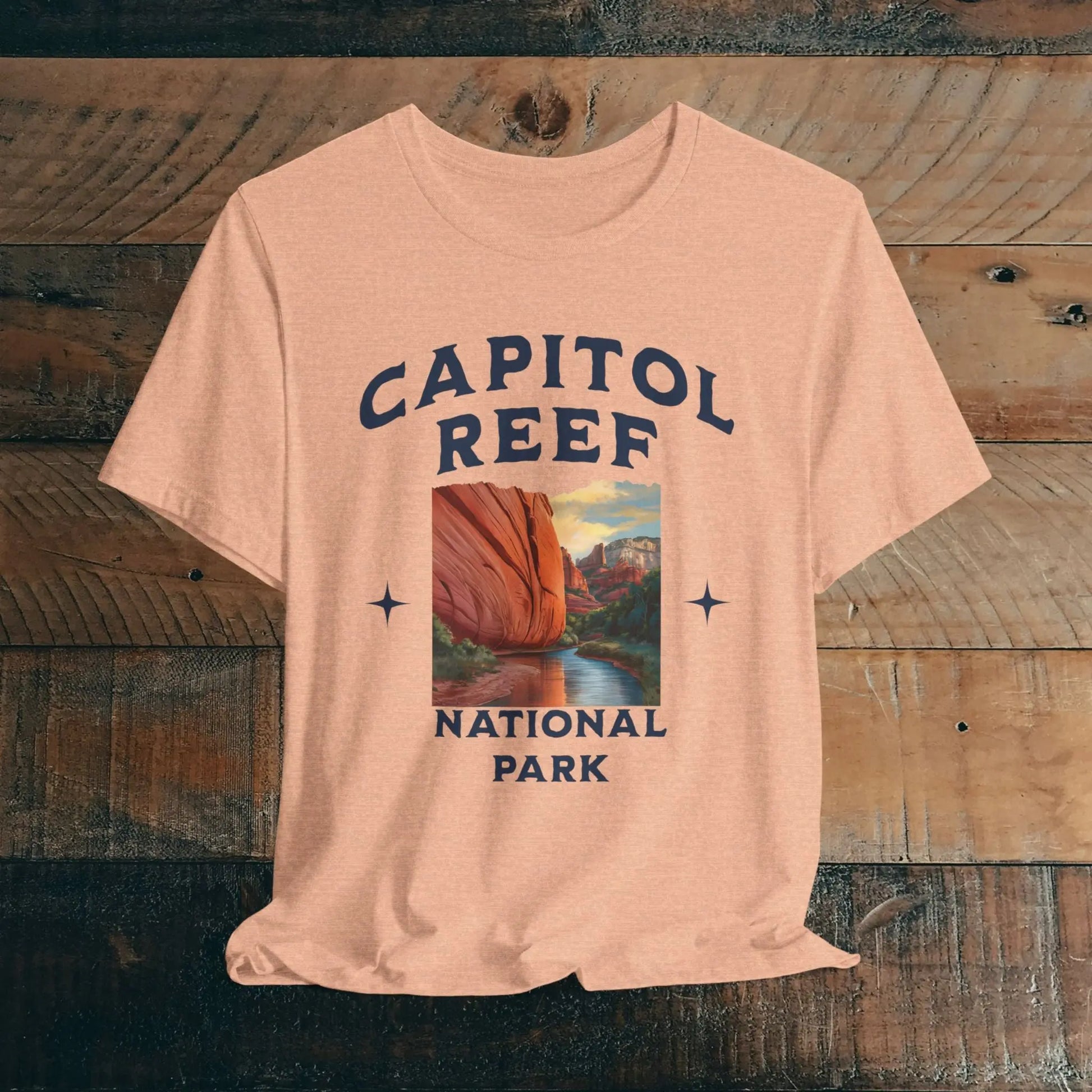 Capitol Reef National Park Unisex Fit Soft Tee River Red Rock T-Shirt T-Shirt Printify Heather Peach XS