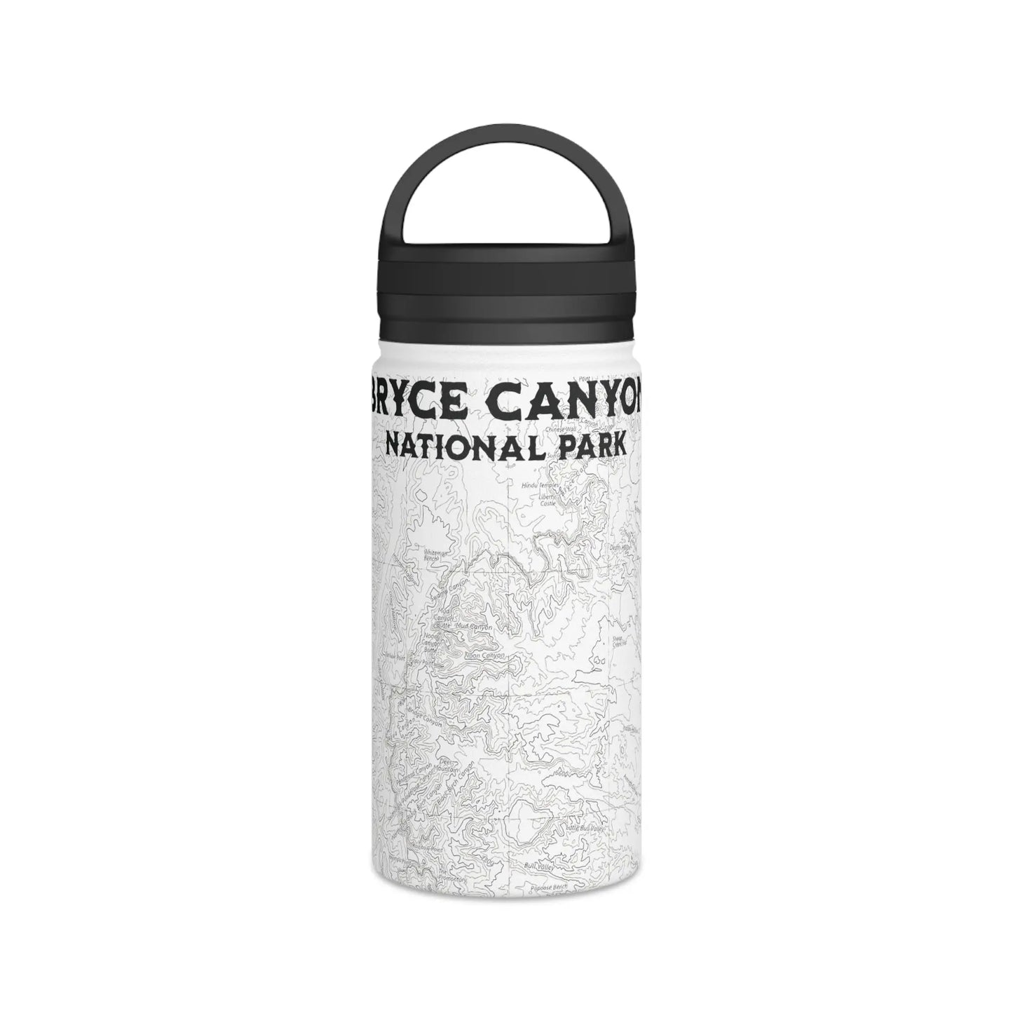 Bryce Canyon National Park Topographic Stainless Steel Water Bottle Handle Lid water bottle Printify White 12oz