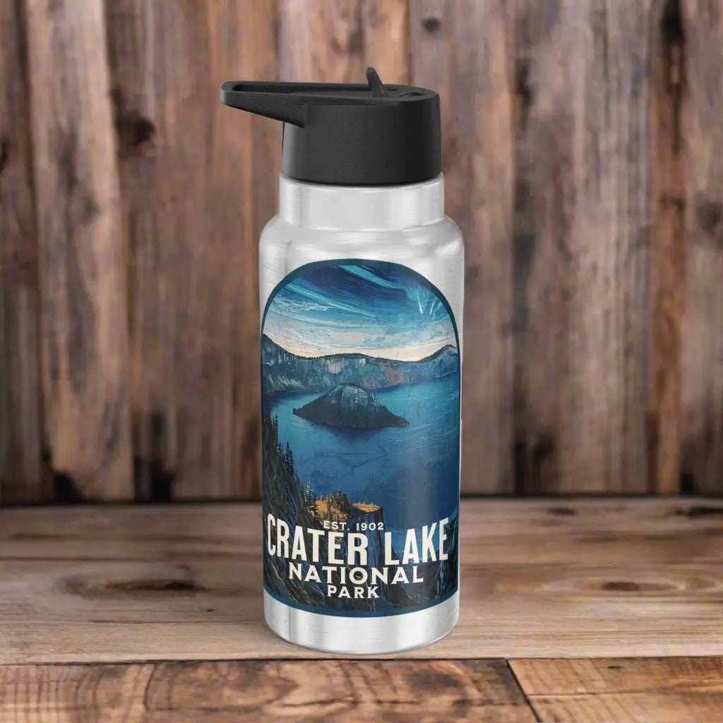Crater Lake National Park Insulated Water Bottle Tumbler 32oz Oregon Mug Printify Silver 32oz