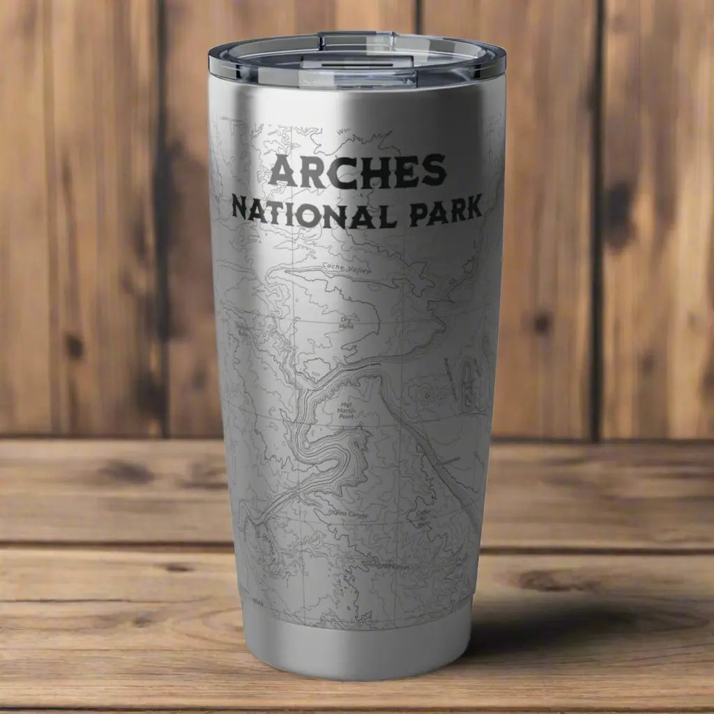 Arches National Park Topographic Tumbler 20oz Tumbler Printify 20oz Silver