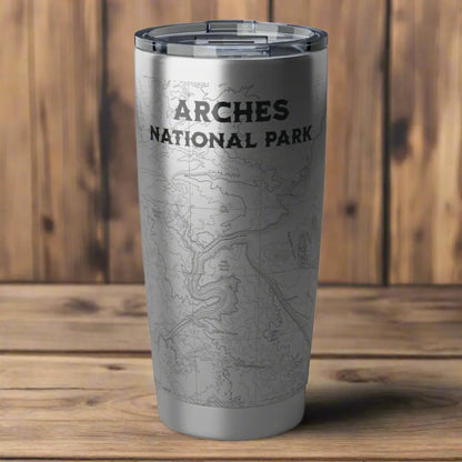 Arches National Park Topographic Tumbler 20oz Tumbler Printify 20oz Silver