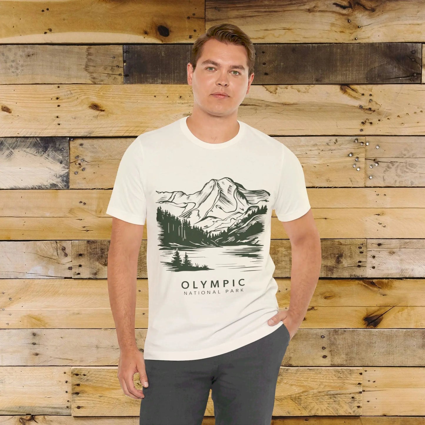 Olympic National Park Unisex Fit Soft T-Shirt Mountain View Coastal Art T-Shirt Printify