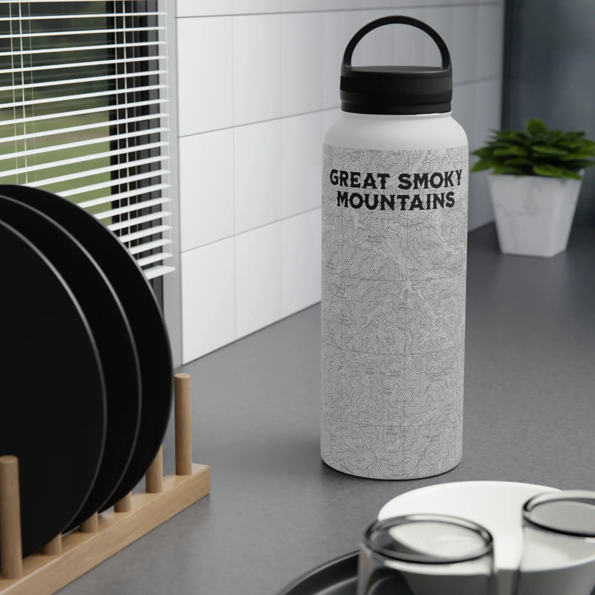 Great Smoky Mountains National Park Stainless Steel Water Bottle Handle Lid (3 Sizes, 3 Lid Options) Appalachian Trail Clingmans Dome water bottle Printify
