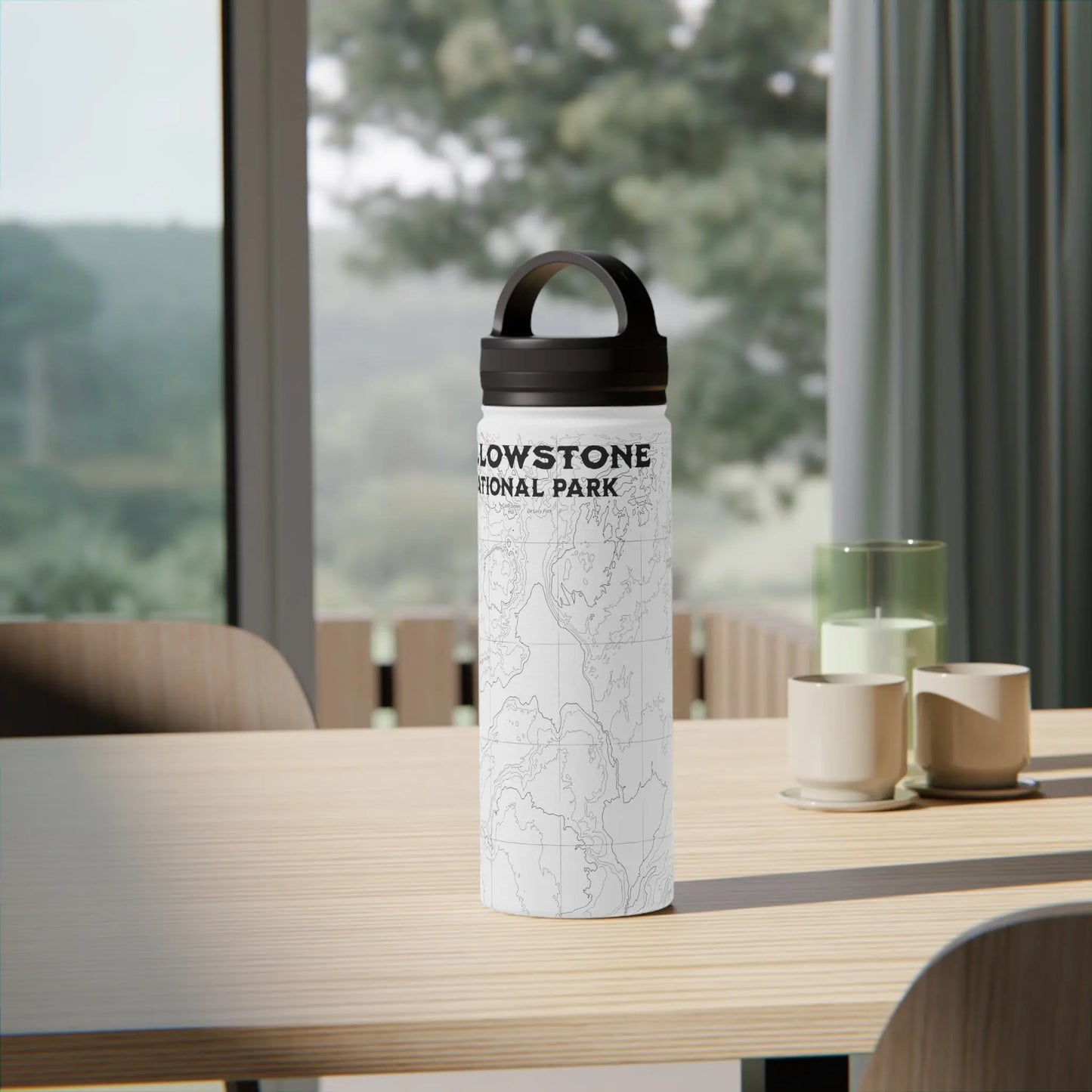 Yellowstone National Park Topographic Stainless Steel Water Bottle (3 Lid Options, 3 sizes) water bottle Printify
