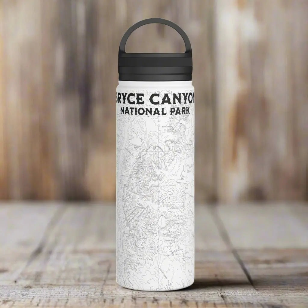 Bryce Canyon National Park Topographic Stainless Steel Water Bottle Handle Lid water bottle Printify White 18oz