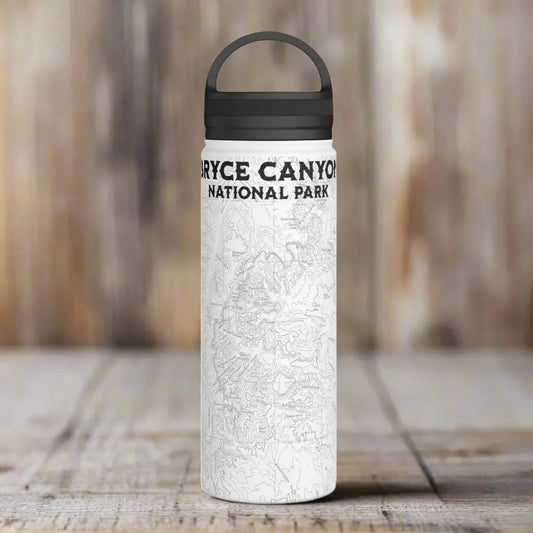 Bryce Canyon National Park Topographic Stainless Steel Water Bottle Handle Lid water bottle Printify White 18oz