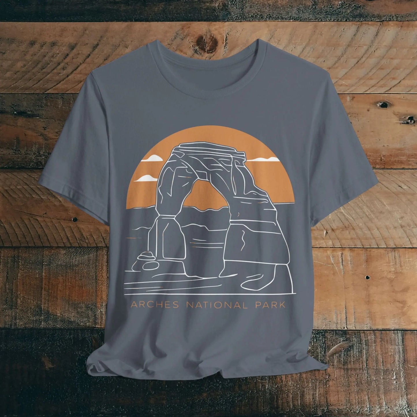 Arches National Park Unisex Fit Soft T-Shirt Delicate Arch Sunset T-Shirt Printify Steel Blue S