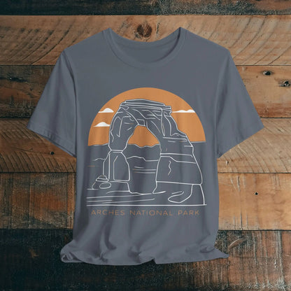 Arches National Park Unisex Fit Soft T-Shirt Delicate Arch Sunset T-Shirt Printify Steel Blue S