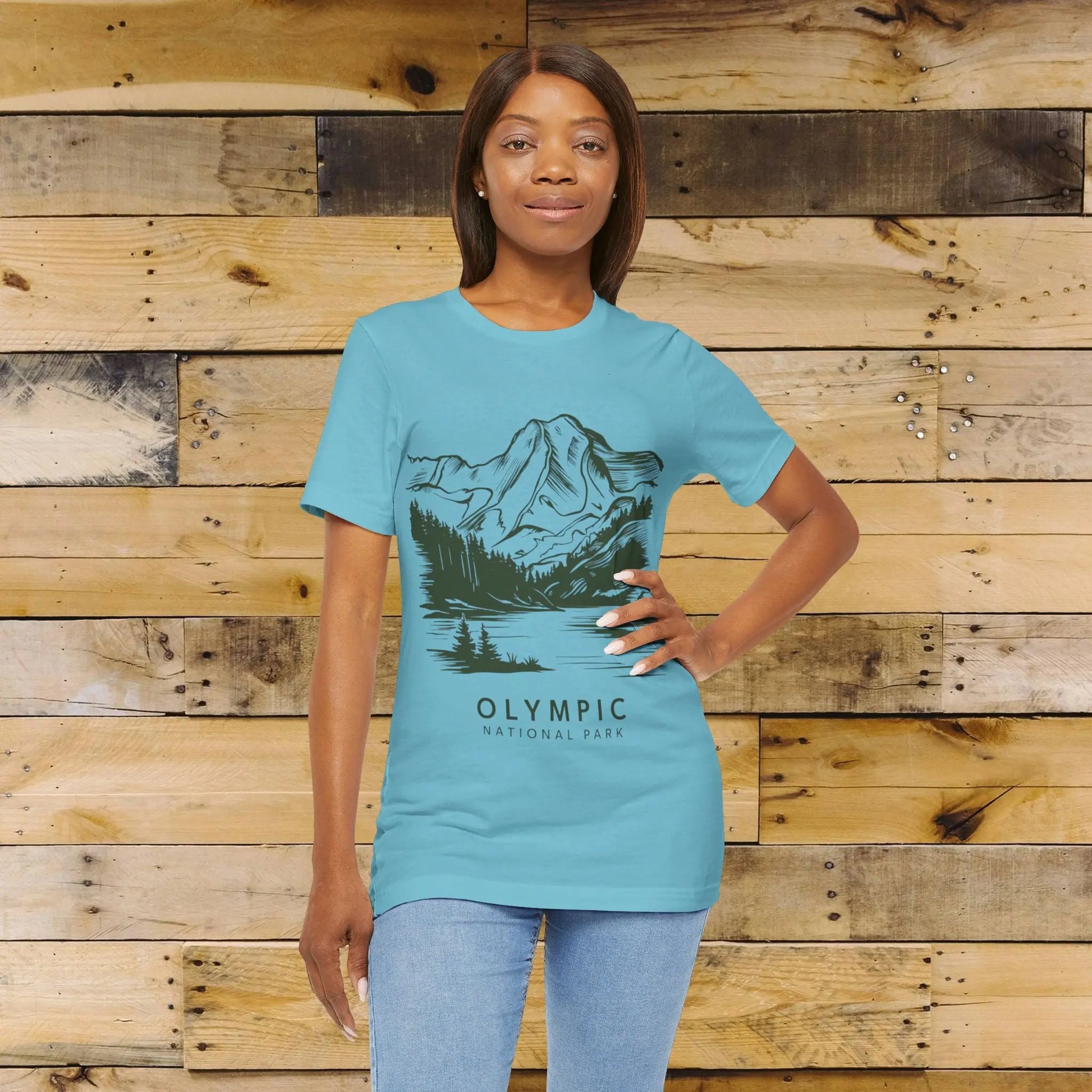 Olympic National Park Unisex Fit Soft T-Shirt Mountain View Coastal Art T-Shirt Printify