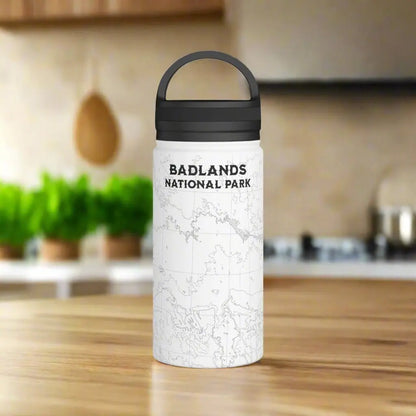 Badlands National Park Topographic Stainless Steel Water Bottle Handle Lid South Dakota Mug Printify White 12oz