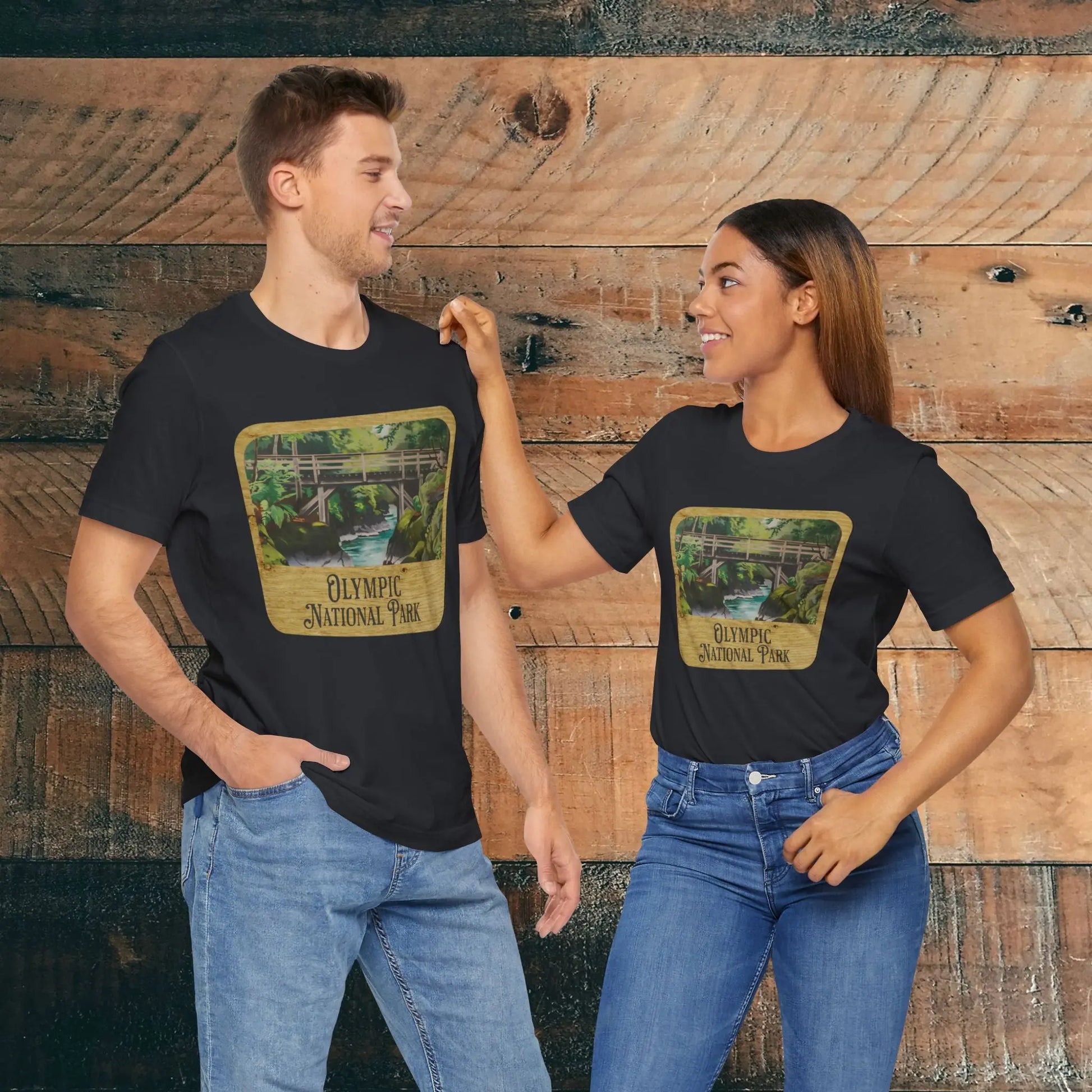 Olympic National Park Unisex Fit Short Sleeve T-Shirt Wood Sign T-Shirt Printify