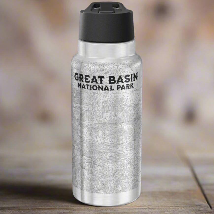 Great Basin National Park Topographic Insulated Water Bottle Tumbler Mug Printify Silver 32oz