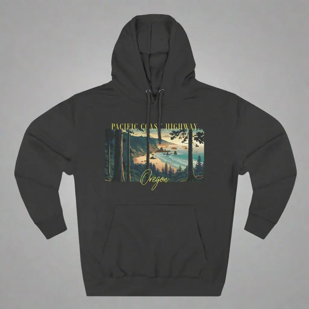 Pacific Coast Highway Oregon Shore Large Print Unisex Fit Fleece Hoodie Dark Colors Hoodie Printify