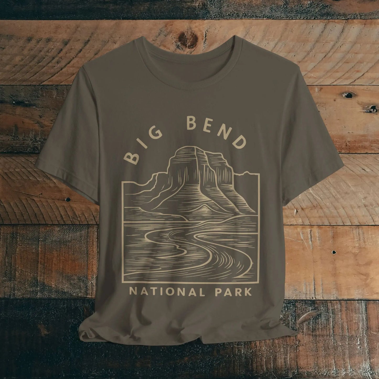 Big Bend National Park Unisex Fit Soft T-Shirt Curving River T-Shirt Printify Army S
