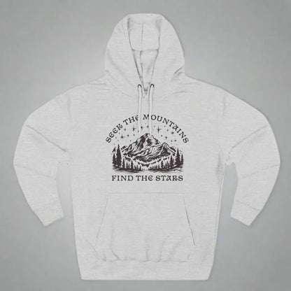 Seek The Mountains Find The Stars Outdoor Mountain Unisex Fit Fleece Hoodie Hoodie Printify S Heather Grey