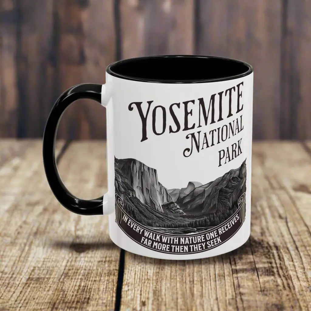 Yosemite National Park Coffee Mug 11oz 15oz Walk With Nature John Muir Quote Blue Black Pink Red Mug Printify 11oz Black