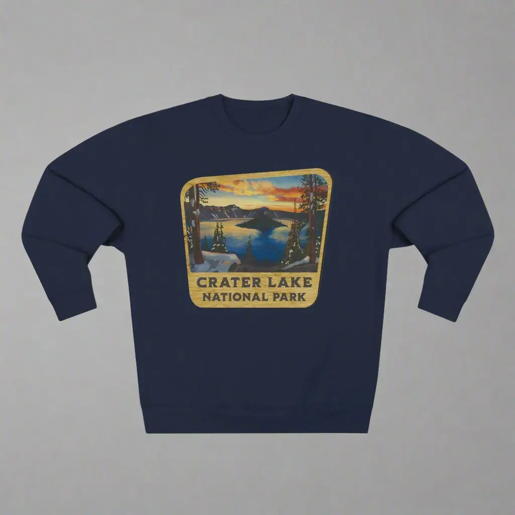 Crater Lake National Park Unisex Fit Crewneck Sweatshirt Wood Sign Lake View Sweatshirt Printify