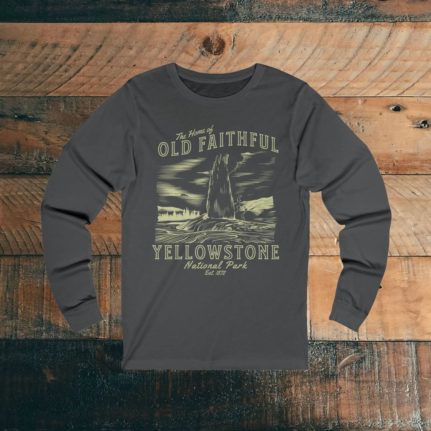 Yellowstone National Park Old Faithful Geyser Unisex Long Sleeve T-shirt Long-sleeve Printify S Asphalt